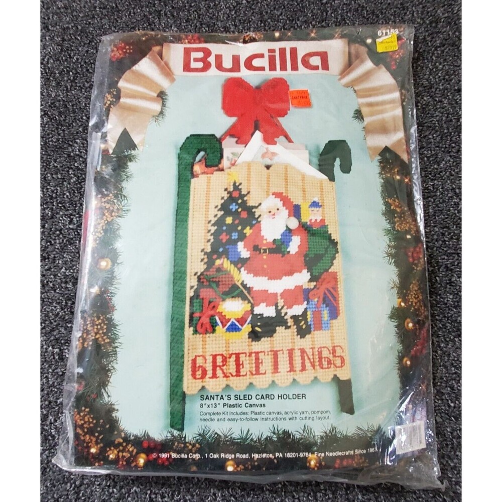 Vintage Bucilla Canvas Kit Santa's Sled 8X13 Christmas Card Holder New Sealed